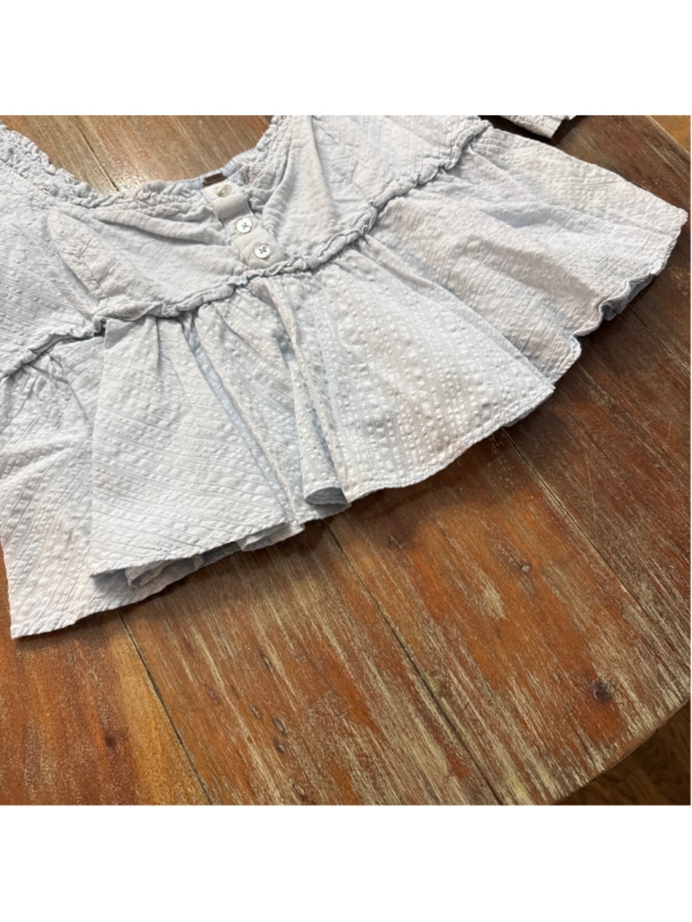 Free People Baby Blue Seersucker Puff Sleeve Babydoll Top Smocked Back S - Picture 6 of 11